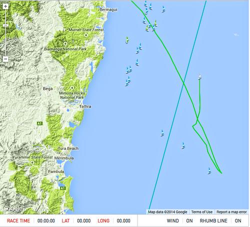 Track of Perpetual Loyal which withdrawn from the Rolex Sydney Hobart Race at 0800hrs on December 27, 2014 © Rolex Sydney Hobart